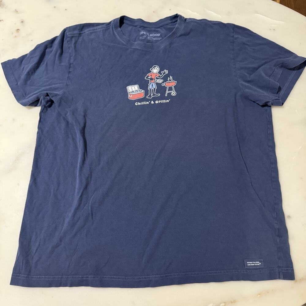 Life is Good Mens XL Crusher Graphic T-Shirt Grilling Grillin' & Chillin' navy